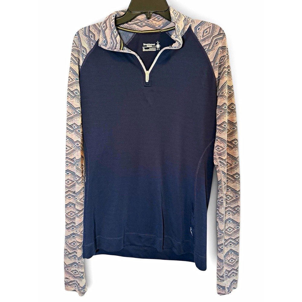 Smartwool Merino 250 Women's XL 1/4 Zip Mock Neck Merino Pullover Blue Gray